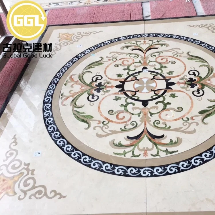 Fashion Lobby Cream Marfil Marble Waterjet Medallion Marble Flooring Design For Hotel