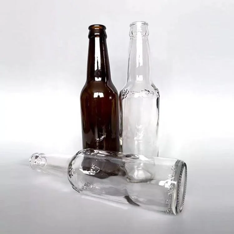 Clear Empty 350ml Glass Beer Bottle Soda  Long Neck  Glass Bottle with Crown Cap