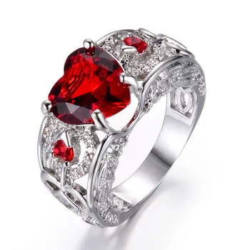 rings color stone,big rings,Heart Shaped Ruby Engagement Ring