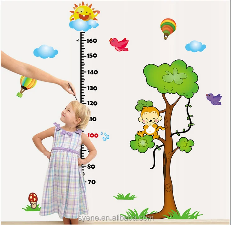 Children Kid Height Measurements Growth Chart Wall Stickers Cartoon Animal DeFT