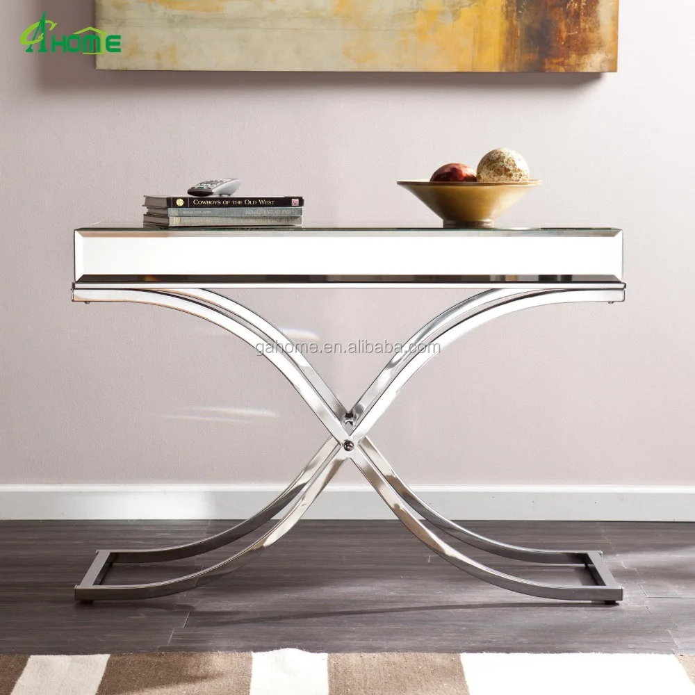 Ga 244a Silver Metal Cross Base Wide Narrow Mirror Top Side Table From Ga Home Buy Target Side Table