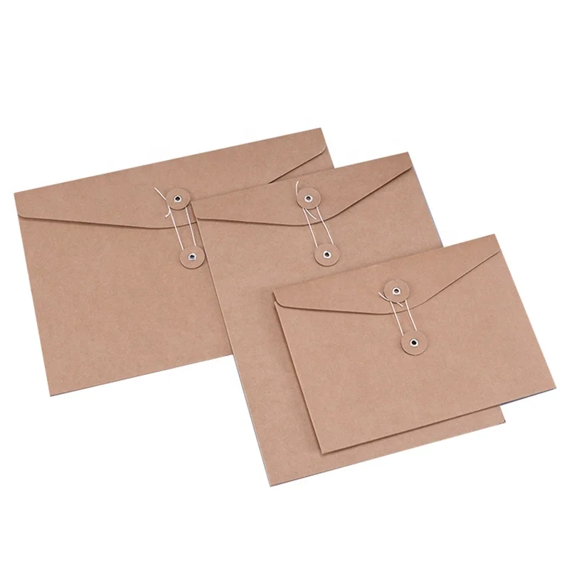 Custom greeting card usage kraft square craft paper envelopes with string tie closure