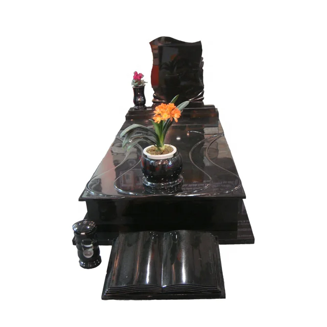 Negro Memorial Florero-Personalizado Flower Pot & Oro Placa la tumba de piedra
