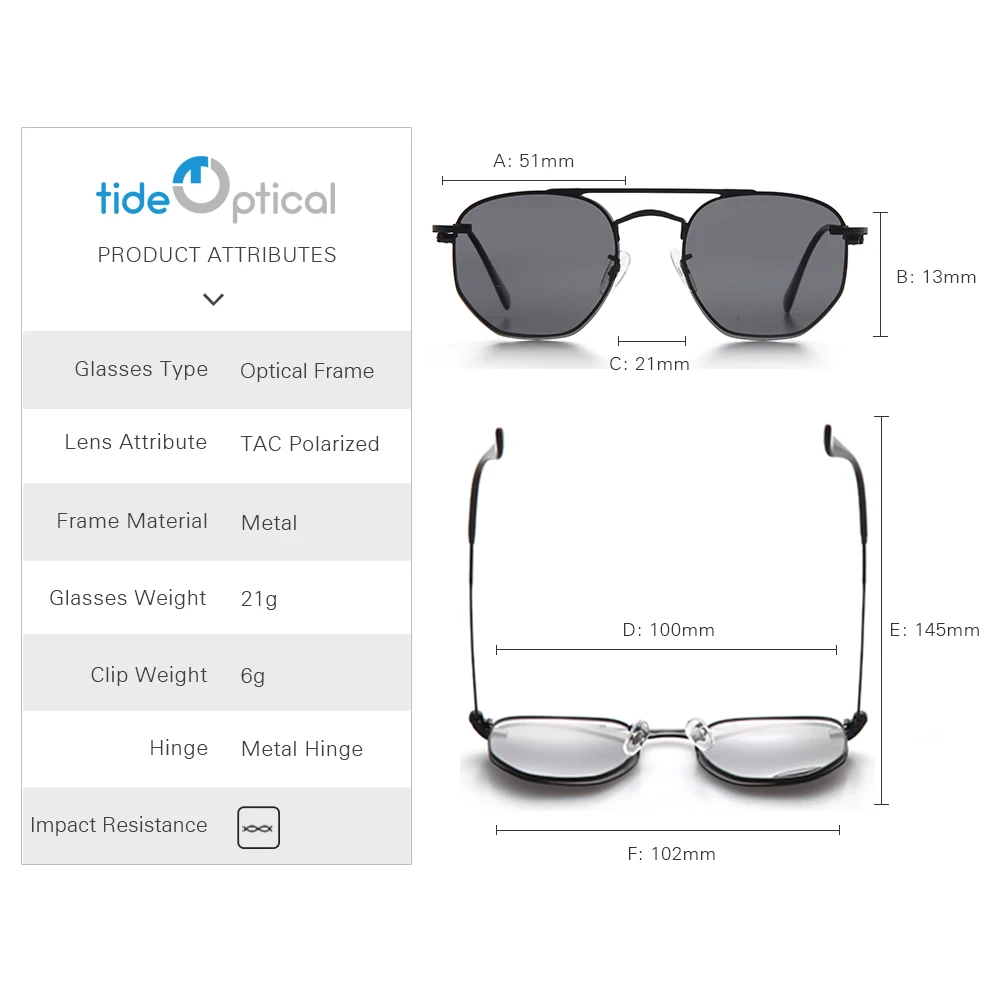 Fashion Irregular Spectacle Eyewear Factory Supply Hexagon Metal Optical Frame With Magnetic Polarized Clip on Sunglasses
