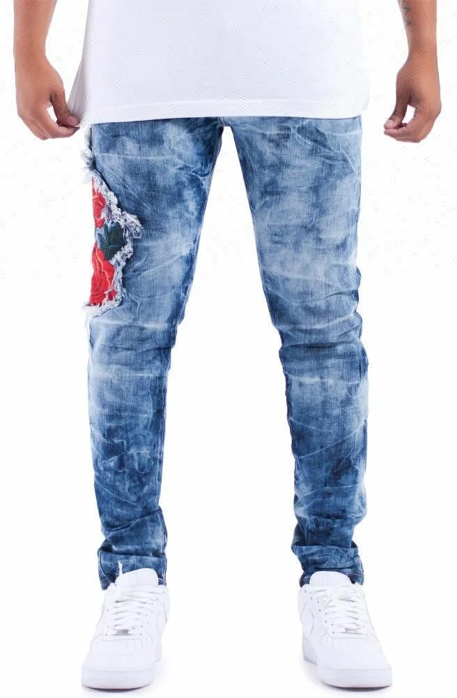 OEM Rose Patches Design Your Own Jeans Guangzhou Jeans Markets Pants in London Acid Wash Jeans 0158