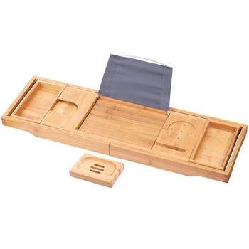 Quality Assurance bambo bath tray adjustable wooden bamboo wood caddy bathtub rack