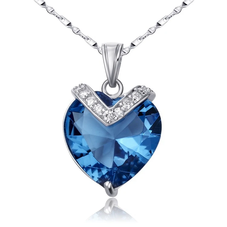 Custom Heart Sapphire Necklace - Brass & Silver