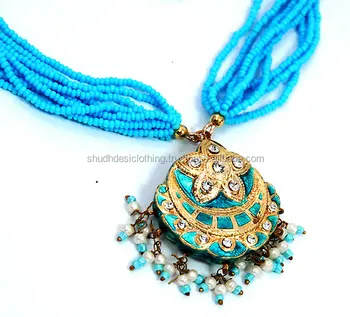Ethnic Rajasthani Turquoise Lac Faux Necklace Earring Set