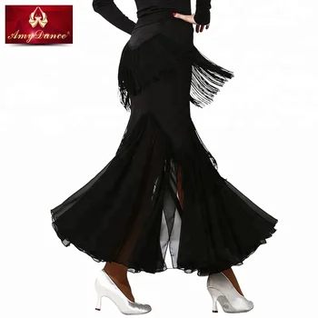 Adult women large chiffon hem ballroom dance skirts with fringe ballroom dance dress
