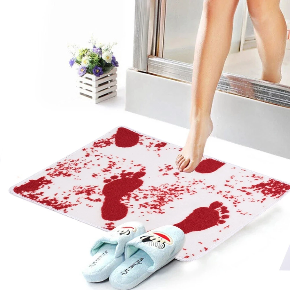Halloween Red Blood Bath Bathroom Mat Bloody Footprint Horrible Anti-slip Rug US 