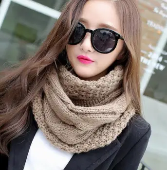 100% acrylic unisex Thick warm collar wool knitted scarf circle knitted cable scarf