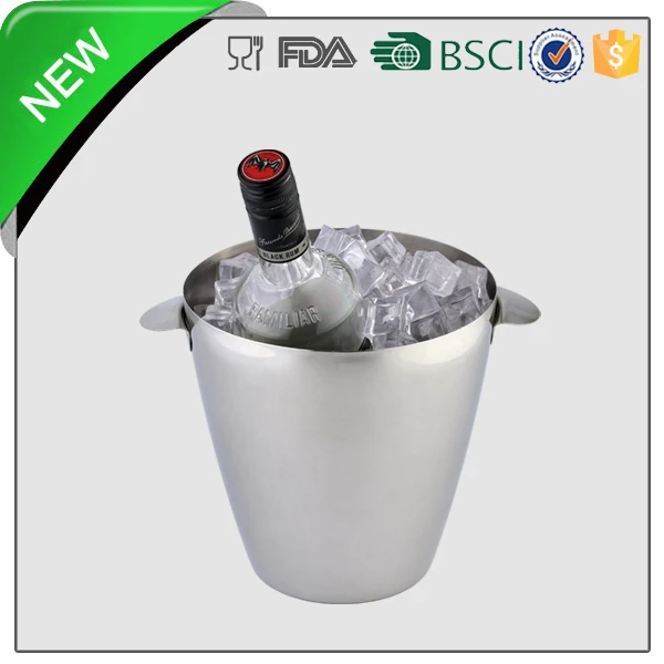 Factory Direct 3L Round Big Champagne Stainless Steel Wine Chiller Silver Metal Gift Pail in Beer Inox Ice Buckets With Handle