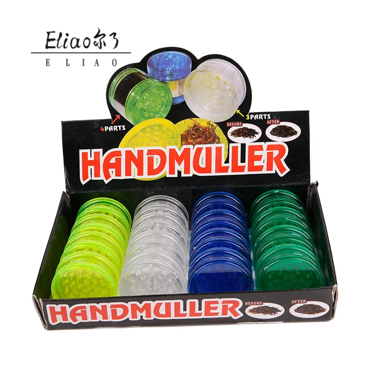 Erliao 60 мм 3 части, акриловые зубы для протезирования, жернов для дисплея коробки упаковки табака пластичная дробилка оптовая продажа