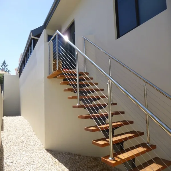 Outside Modern Staircase Open Riser Solid Wood Stair
