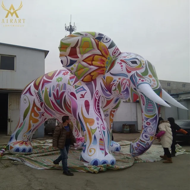 High Circus Performance Animal Inflatable Elephant with 16 Led Colors for Stage Decoration