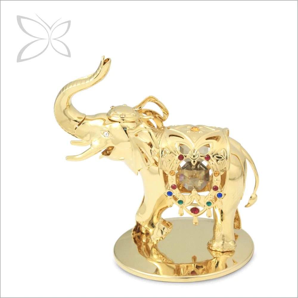 Elephant Gifts Gold Plated Metal Crystal Figurine - Crystocraft