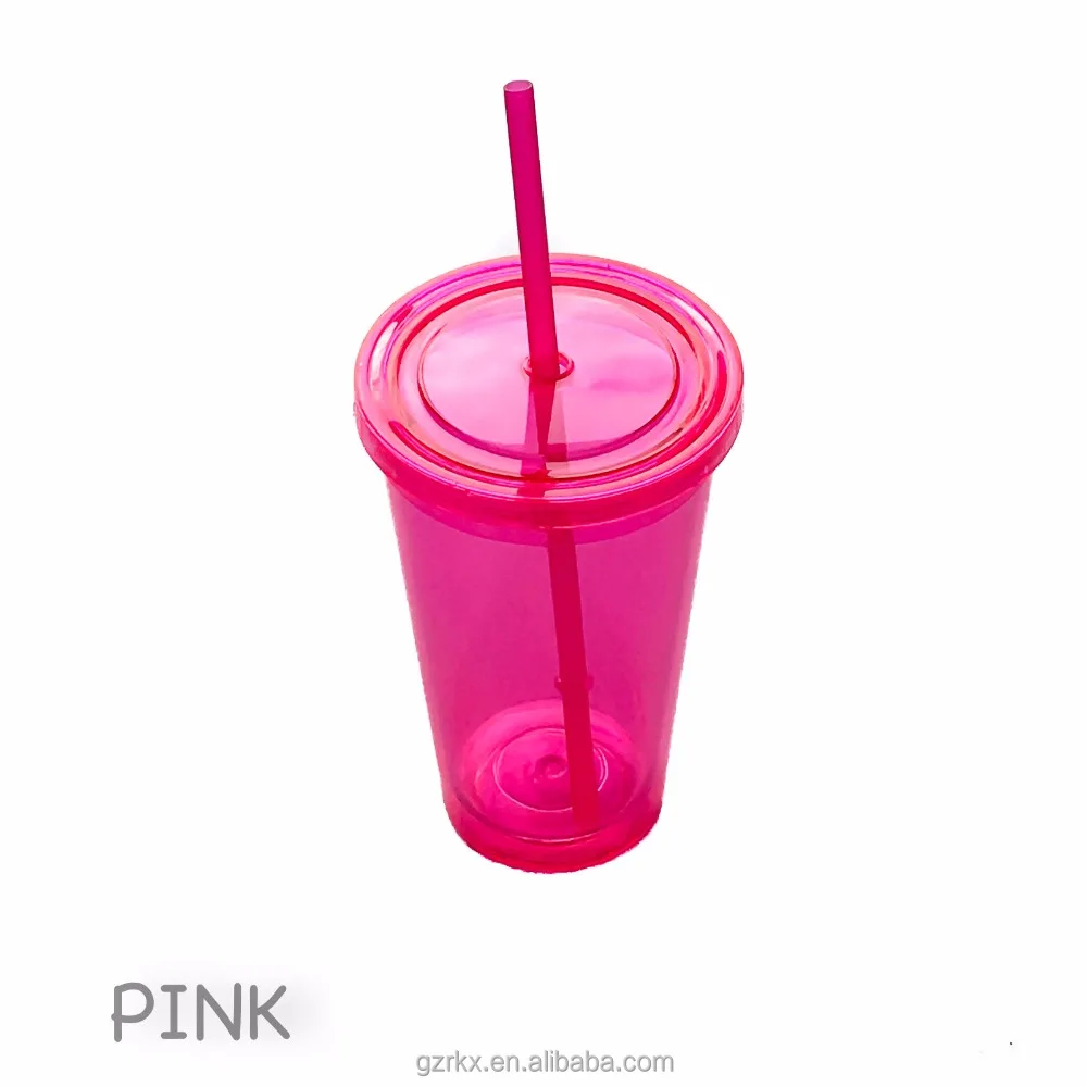 Оптовая продажа индивидуальная пластиковая чашка с крышкой и соломинкой акриловая Двухстенная для напитков прозрачная