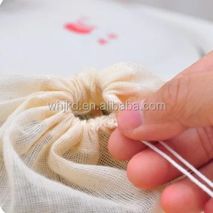 Pure Cotton Muslin Drawstring Reusable Bags for Packing Herbs and Tea