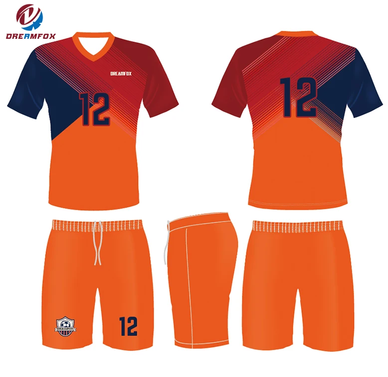 Source top design football training jersey fabric material custom orange  soccer jersey with collar on m.