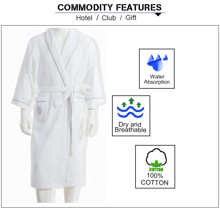 Custom Logo Linen Hotel Embroidered Terry Cloth Quilted Bath Robe Women