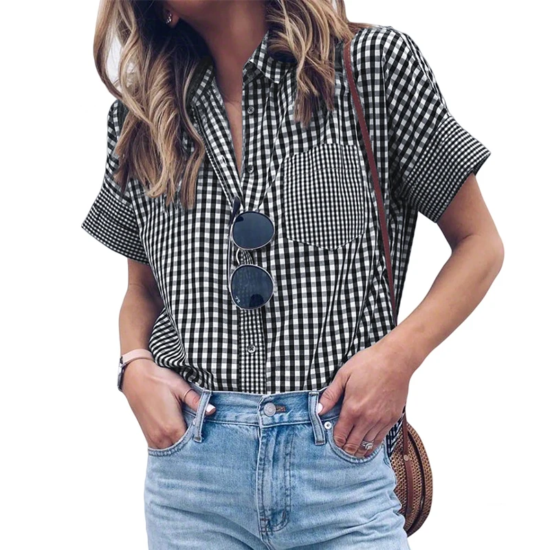 Stylish Collar Plaid Women Button Down 