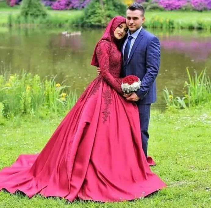 Romantic Pink Lace Muslim Wedding Dresses Long Sleeve Ball Gown Hijab Wedding  Dress Muslim Bridal Dresses Wedding Gowns WM03 | idusem.idu.edu.tr