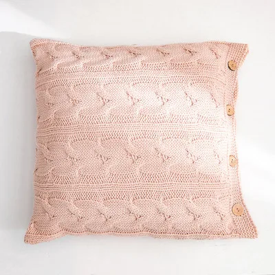 Comfy Cotton Knit Twisted Cables Cushion Cover Sofa Throw Pillow Case Buttons 