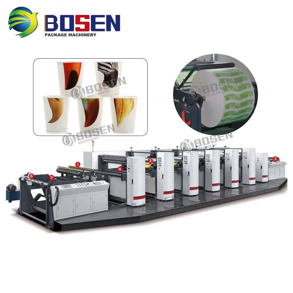 Five Colors Multifunction Sticker Label Flexo Printing Machine for Paper Tea Cup Flexographic Printer