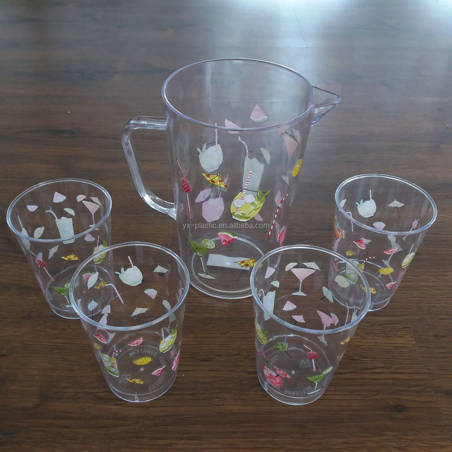 1400ml PS clear plastic water pitcher set with 4 cups