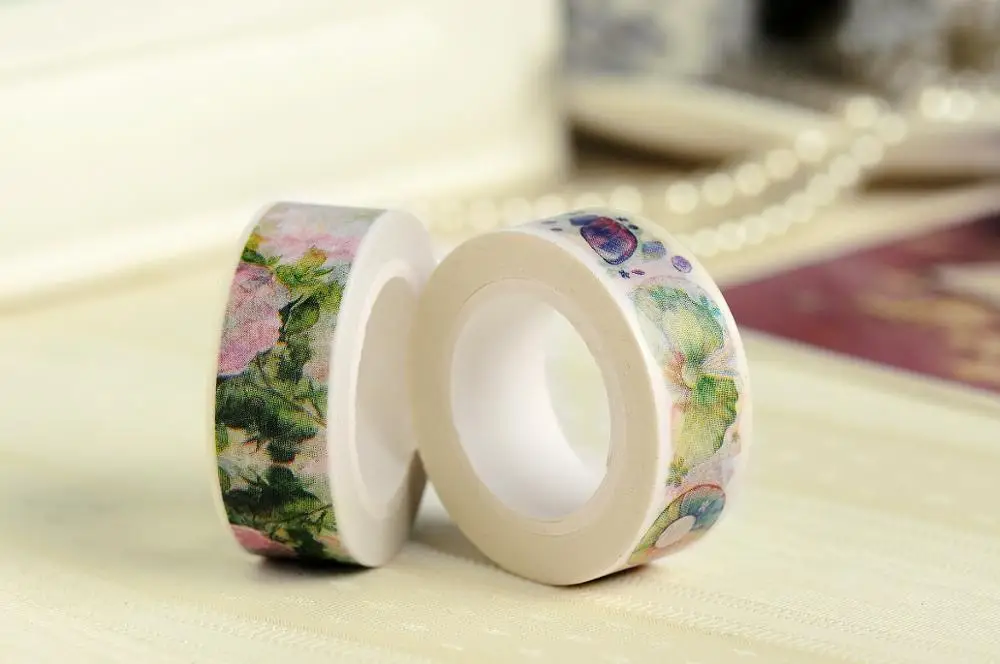 
 Оптовая продажа, Высококачественная клейкая декоративная японская бумажная лента AAGU разных цветов, 15 мм * 10 м  