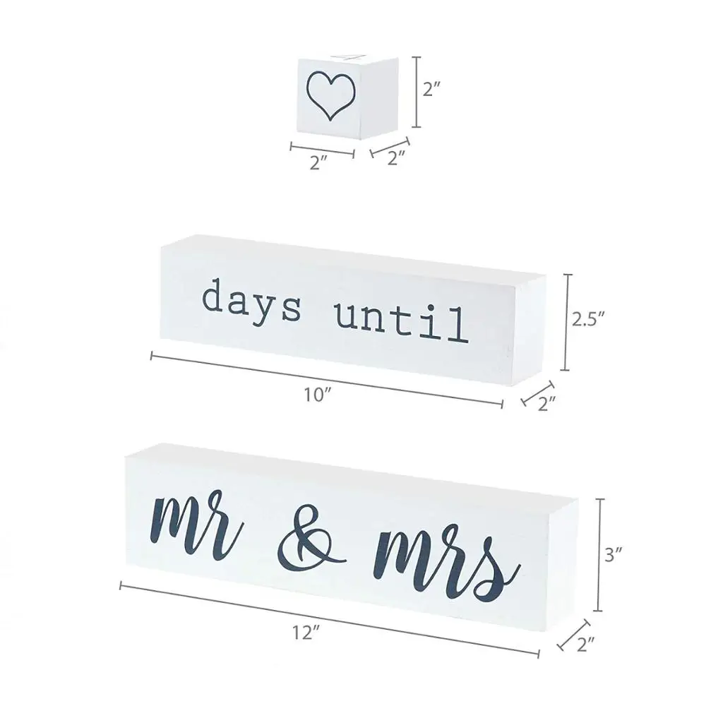 Custom Designed Mr and Mrs Wooden Block Rustic Wedding Day Countdown Calendar with Engraving