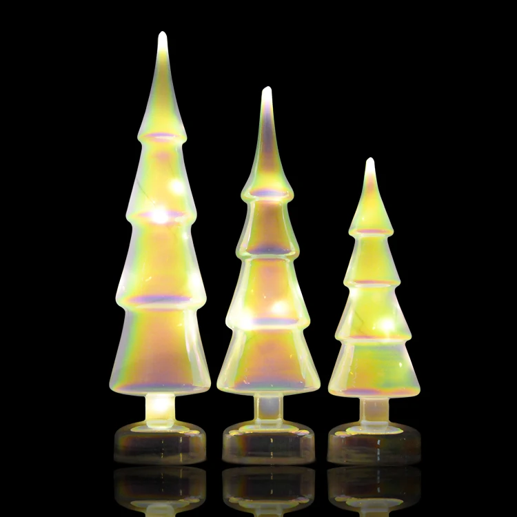 Set of 3 Assorted Trees with Fairy Lights Good Quality Led Glass Christmas Tree Stand Holiday Table Centerpiece  Made In Glass manufacture