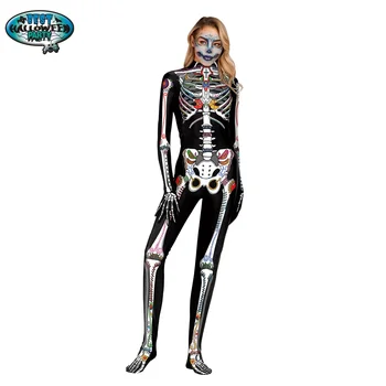 Halloween colorful skeleton Bones bodysuit costumes show cosplay costumes in Europe Jumpsuit