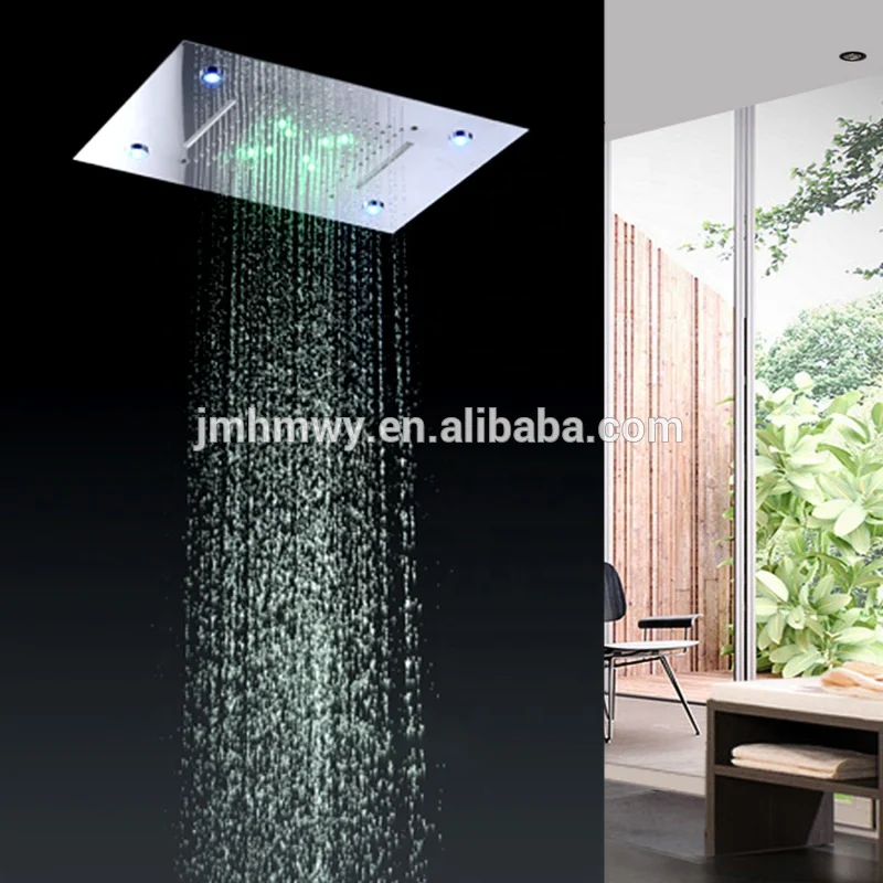 Ceiling Mount Square Fixed Rainfall Shower Head with 3 Way Thermostat Bathroom Shower Faucet Chrome and Handheld Shower Set