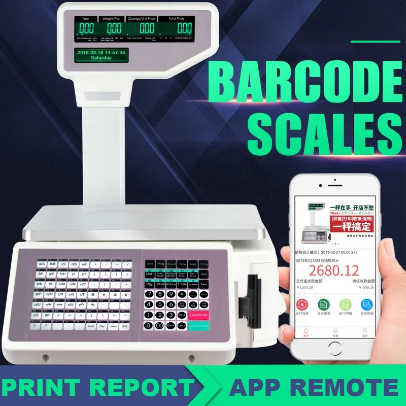 30kg Electronic Barcode Label Printing Scale Cash Register Weighing Scale With Thermal Printer