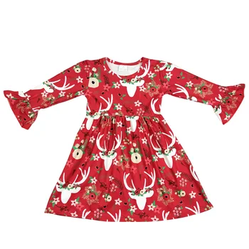 Girls dress red baby Christmas reindeer dresses long sleeve kids clothing children clothes wholesale boutiques