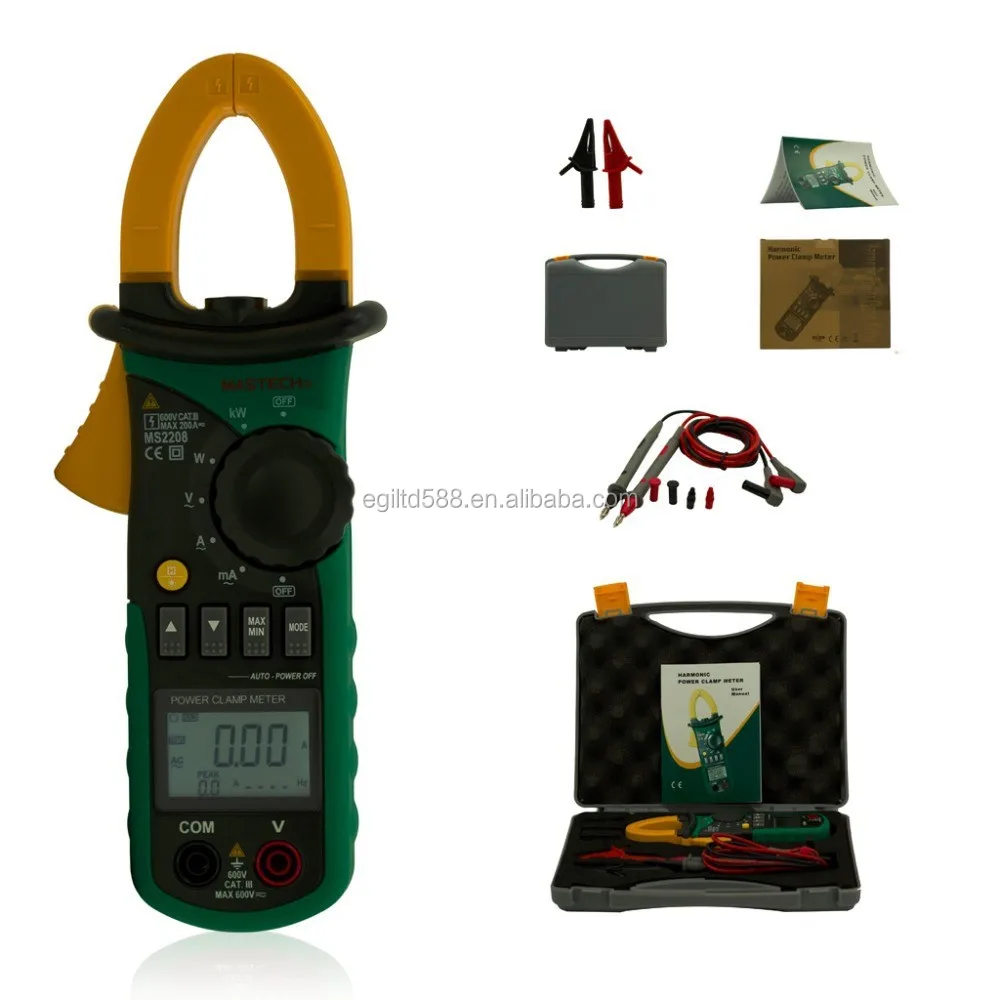 Mastech MS2208 Harmonic Power Clamp Meter Tester Multimeter Trms Voltage Current Power Phase Angle Test