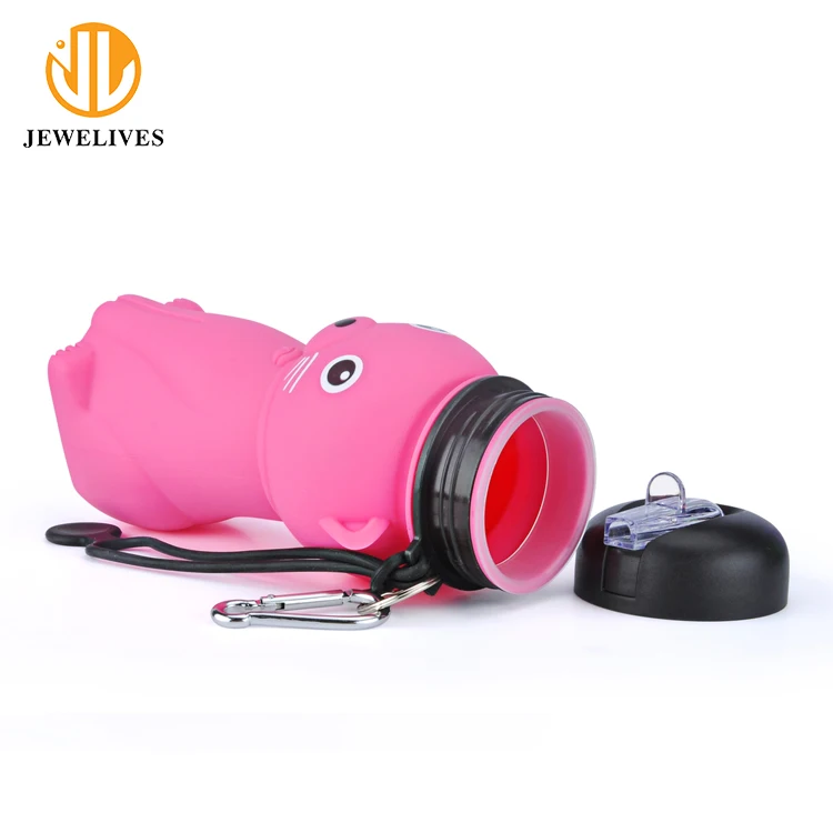 Collapsible Pink Cat Design Removable Carrying Handle BPA Free Leak Proof Perfect Girl Water Bottle Kids for School