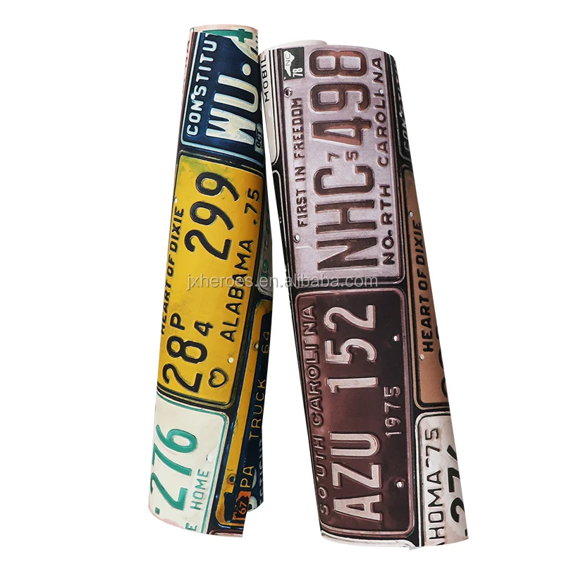 Characteristic Classic Vehicle License Plate Patterns Theme Restaurant Wallpaper Designs