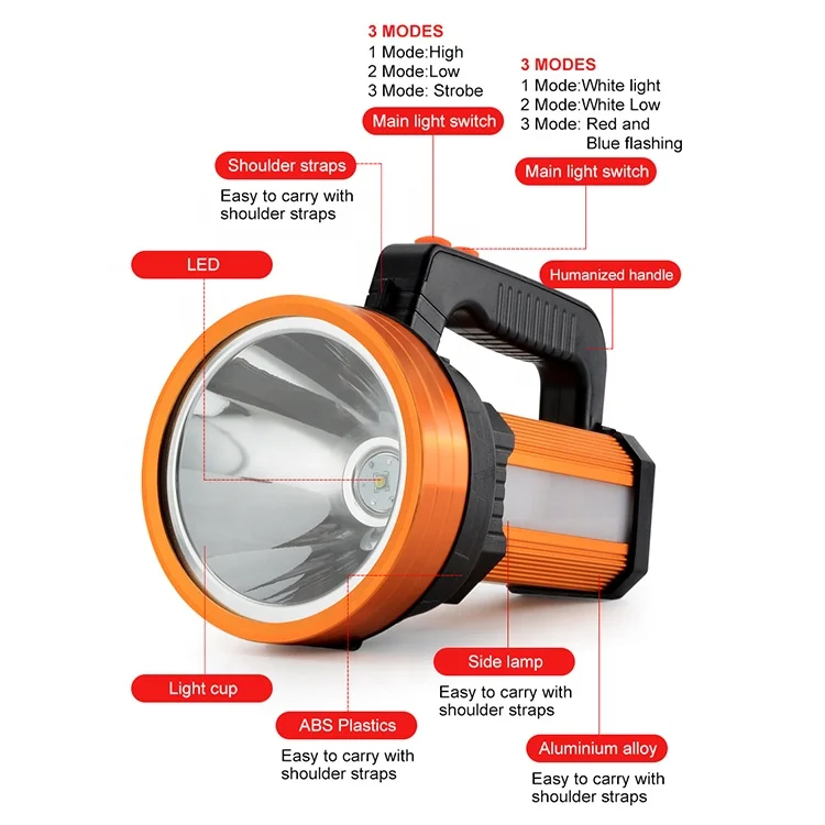Outdoor  Long Distance Usb Rechargeable Led Searchlight Led Spotlight Torch 10W T6 Search Light Handheld for Camping