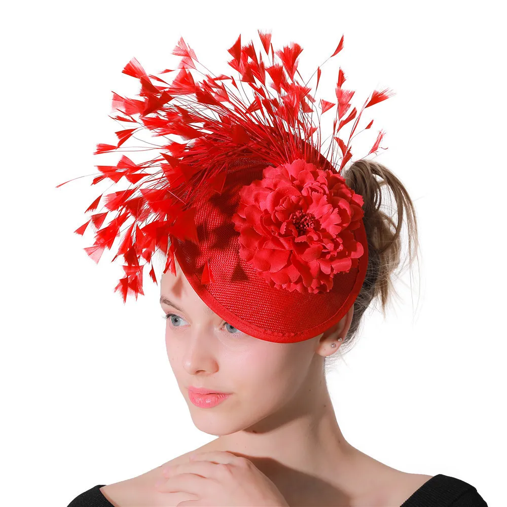 9753 Sinamay Fascinators Hats For Women Pillbox Derby Hat Linen Feather HIMESPORT Women Sinamay Fascinator Hat Cocktail Pillbox  main image 3