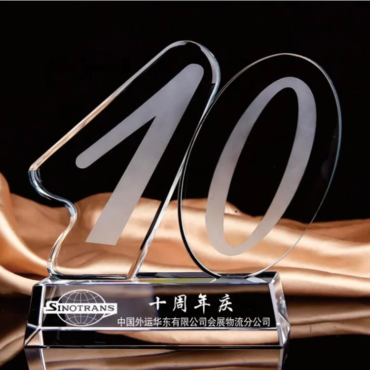 High Quality Custom Digital Shape Blank Engraved Metal Trophies Crystal Awards Solid Glass Trophy