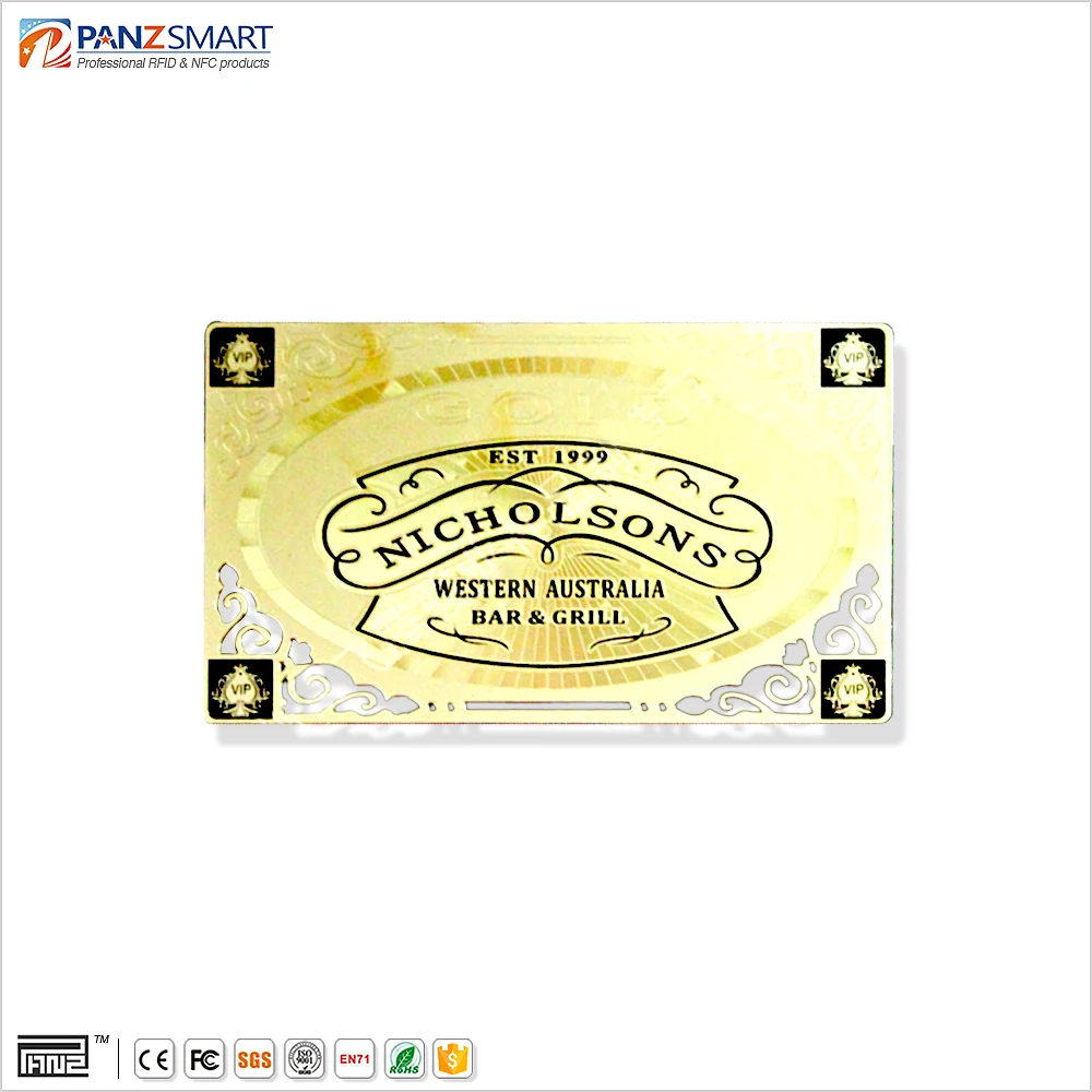 Высококачественная золотая металлическая визитная карточка NFC с тисненым номером