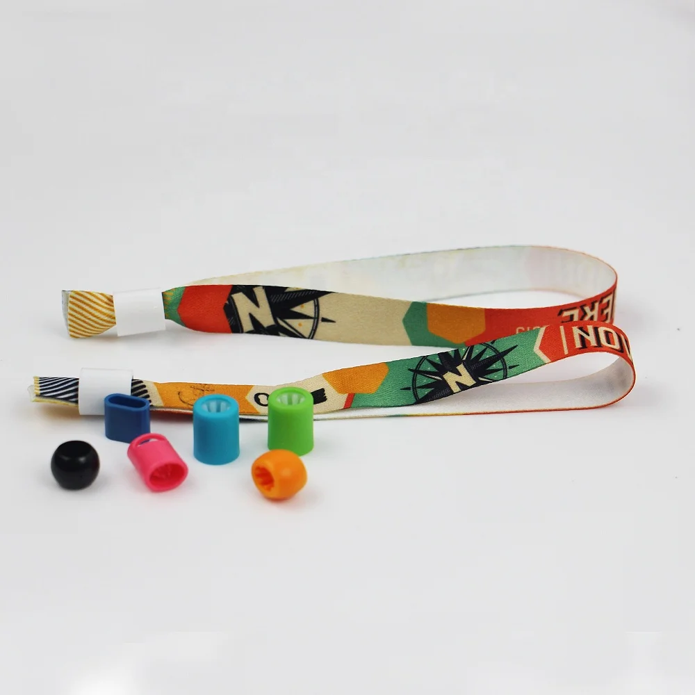 Free Design Plastic Tube Slide Lock Custom Woven Cloth Wristband for Events