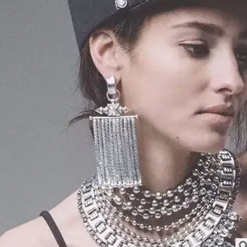 Punk Fashion Rivet Vintage Ethic Bohemia Metal Chain Drop Dangle Tassel Earrings Antique Gold Silver Statement Jewelry