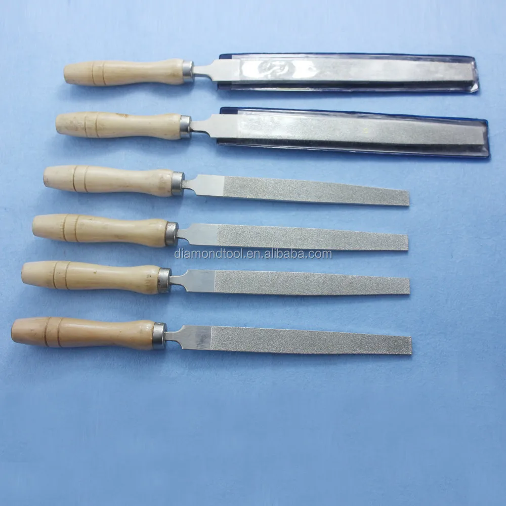 Diamond Straight-Pitch Square Needle Files Set Round Wood Handle Rasp Tools