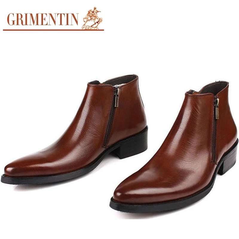 High Quality Mens Ankle Boots Genuine Leather Pointed Toe