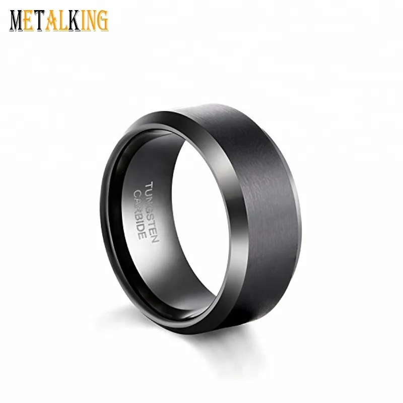 10mm Matte Center Beveled Shiny Edge Tungsten Carbide Anniversary Ring TS2022 Men/'s Black /& White Diamond Wedding Band
