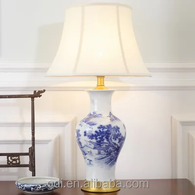 Hot Products Luxury Oriental Table Led Reading Lamp Modern Porcelain Blue And White Ceramic Led Desk Design