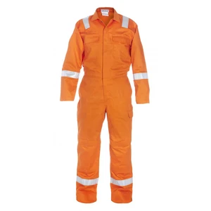 2022 Hot Sale Customized Flame Retardant Orange EN 20471 FR Cotton Workwear Coverall Suits with Reflective Tapes